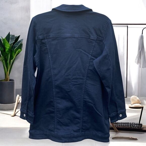 NWOT New Denim & Co. Black Wash Stretch Denim Jacket/Dress w/Pockets Small - Picture 2 of 4